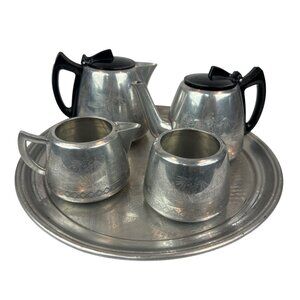 Vintage Swan Brand Willowware Aluminum Tea Set With Tray